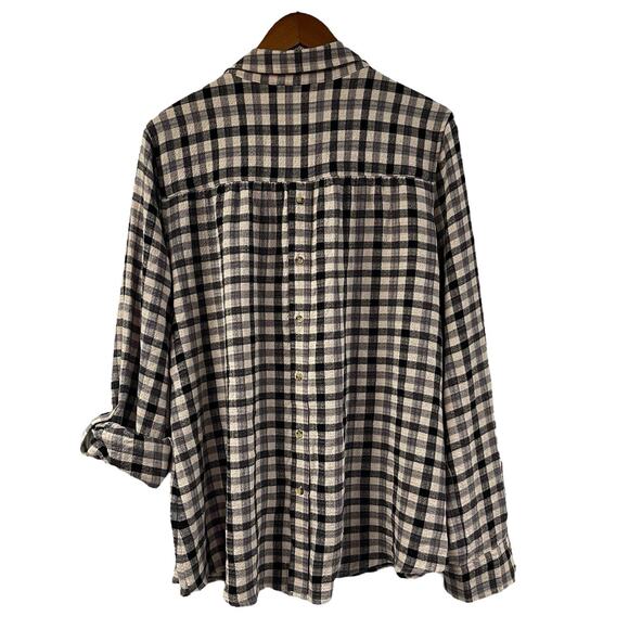 Pistola Flannel Shirt XL Plaid Check Black Ivory Tab Sleeve Button Back Pullover - Picture 8 of 11